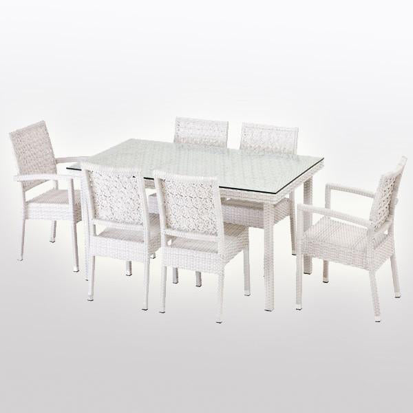 Outdoor Wicker Garden Set - Dine - white